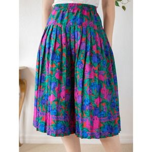 Vintage 80's Pleated Floral Colorful Skirt